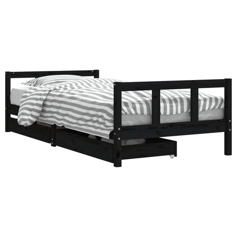 Kinderbedframe met lades 90x200 cm massief grenenhout zwart