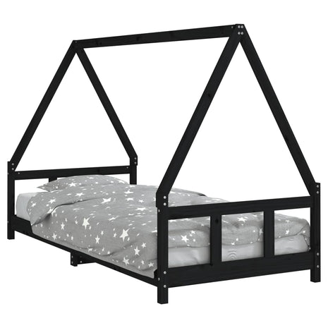 Kinderbedframe 90x200 cm massief grenenhout zwart