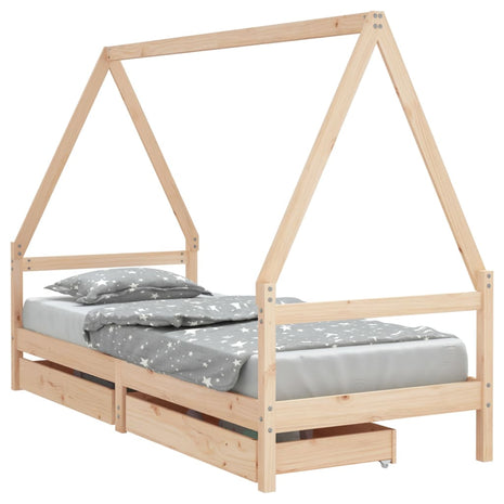 Kinderbedframe met lades 80x200 cm massief grenenhout