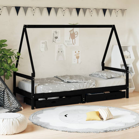 Kinderbedframe 80x200 cm massief grenenhout zwart