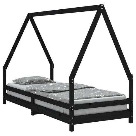 Kinderbedframe 80x200 cm massief grenenhout zwart