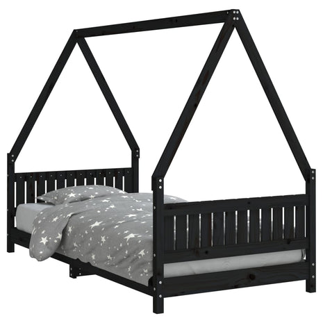 Kinderbedframe 90x190 cm massief grenenhout zwart