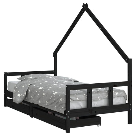 Kinderbedframe met lades 90x190 cm massief grenenhout zwart