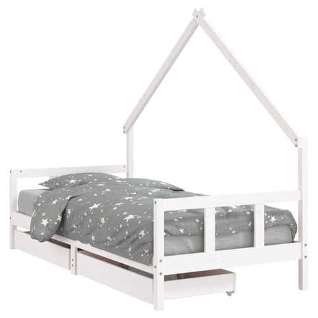 Kinderbedframe met lades 90x200 cm massief grenenhout wit