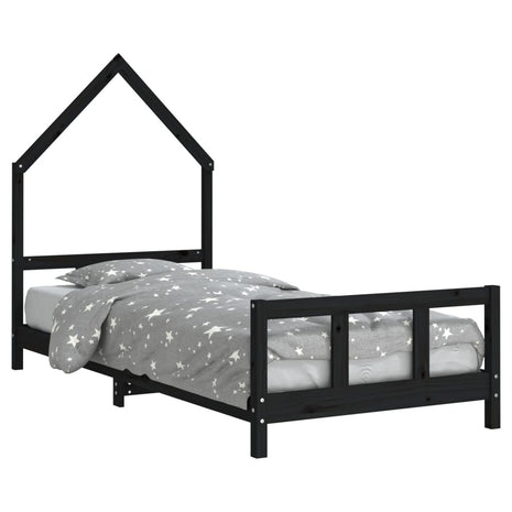 Kinderbedframe 90x190 cm massief grenenhout zwart