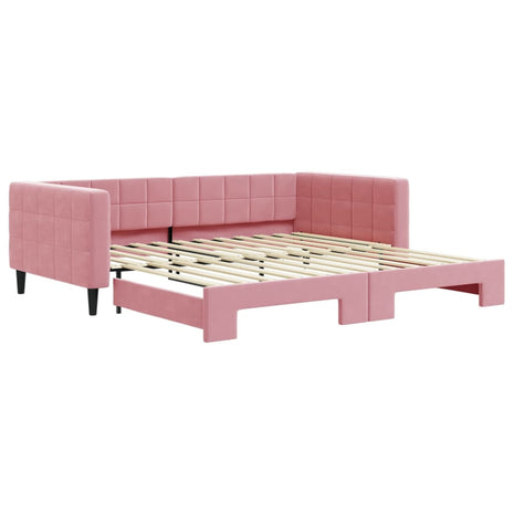 Slaapbank met onderschuifbed 100x200 cm fluweel roze