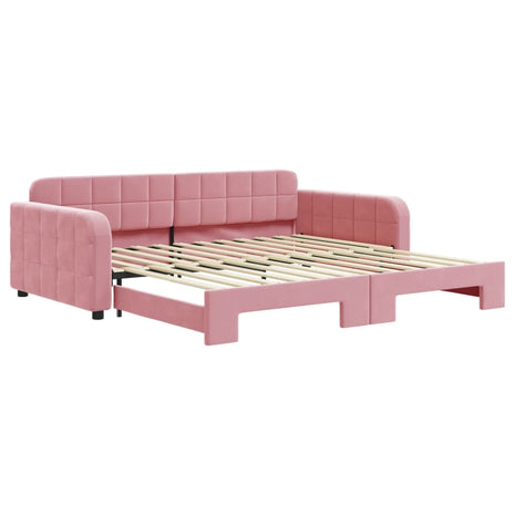 Slaapbank met onderschuifbed 100x200 cm fluweel roze