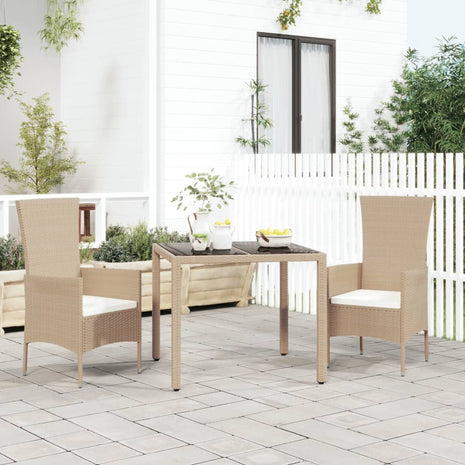 Tuintafel met glazen blad poly rattan en gehard glas beige