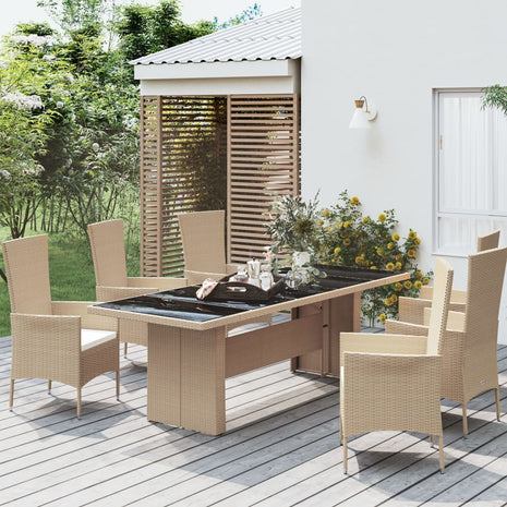 Tuintafel met glazen blad poly rattan en gehard glas beige