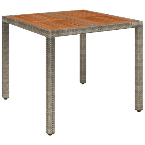 Tuintafel met houten blad 90x90x75 cm poly rattan grijs