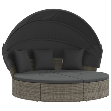 Loungebed met luifel en kussens poly rattan grijs