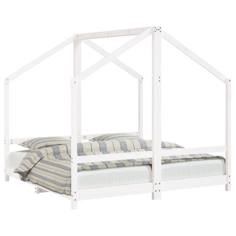 Kinderbedframe 2x(80x160) cm massief grenenhout wit