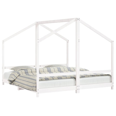 Kinderbedframe 2x(90x190) cm massief grenenhout wit