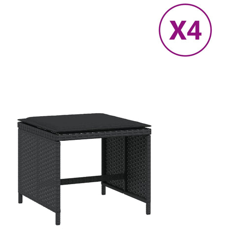 Tuinkrukken 4 st met kussens 41x41x36 cm poly rattan zwart