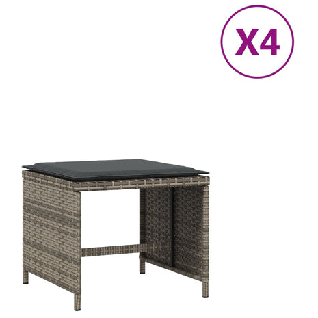 Tuinkrukken 4 st met kussens 41x41x36 cm poly rattan grijs