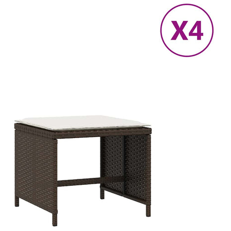 Tuinkrukken 4 st met kussens 41x41x36 cm poly rattan bruin