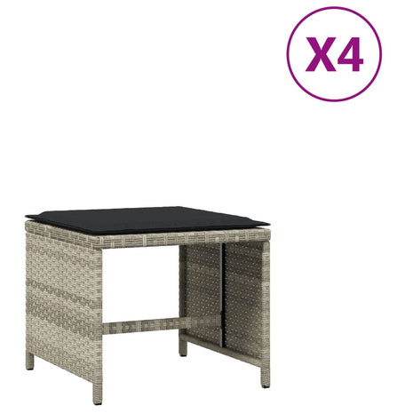 Tuinkrukken 4 st met kussens 41x41x36 cm poly rattan lichtgrijs