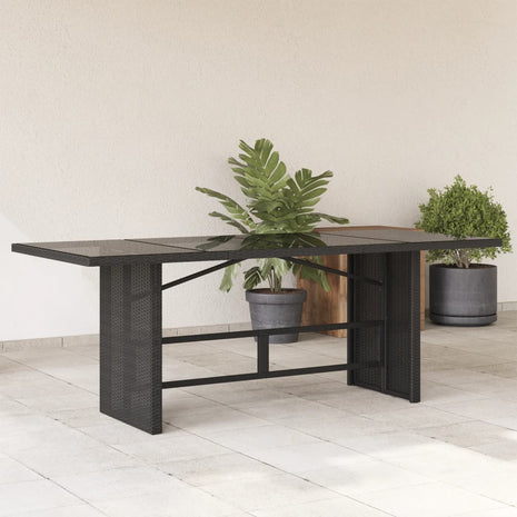 Tuintafel met glazen blad 190x80x74 cm poly rattan zwart