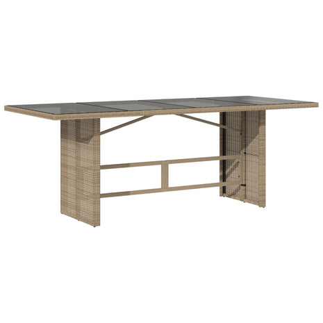 Tuintafel met glazen blad 190x80x74 cm poly rattan beige