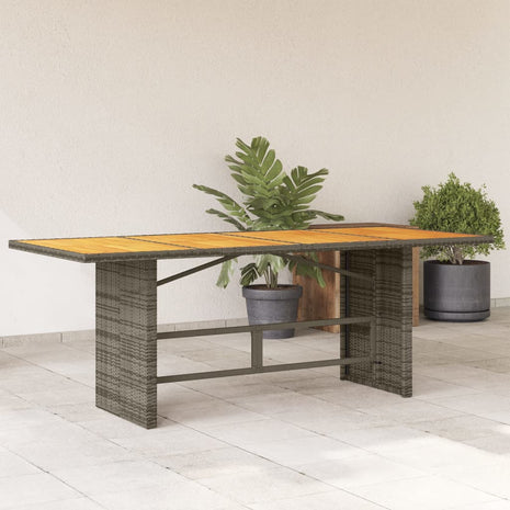 Tuintafel met acaciahouten blad 190x80x74 cm poly rattan grijs