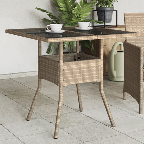 Tuintafel met glazen blad 80x80x75 cm poly rattan beige