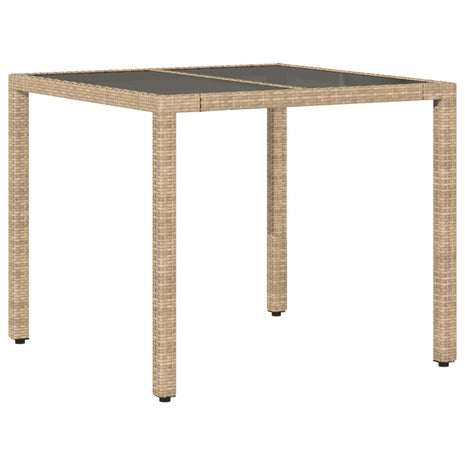 Tuintafel met glazen blad 90x90x75 cm poly rattan beige