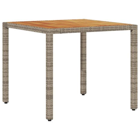 Tuintafel met acaciahouten blad 90x90x75 cm poly rattan grijs