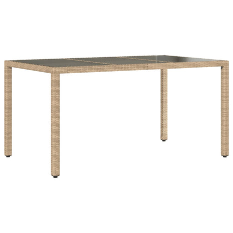 Tuintafel met glazen blad 150x90x75 cm poly rattan beige