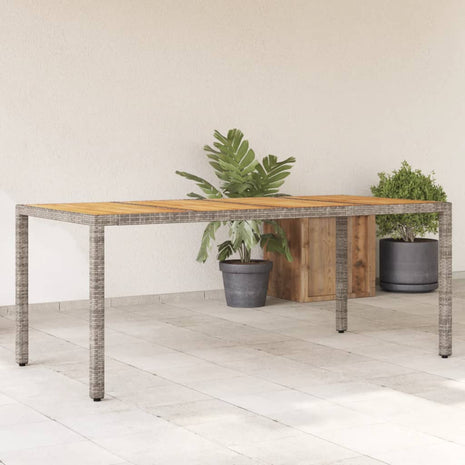 Tuintafel met acaciahouten blad 190x90x75 cm poly rattan grijs