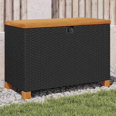 Tuinbox 80x40x48 cm poly rattan en acaciahout zwart