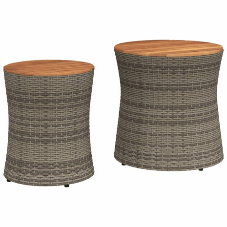 Tuinbijzettafels 2 st met houten blad poly rattan grijs