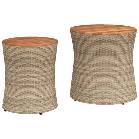 Tuinbijzettafels 2 st met houten blad poly rattan beige