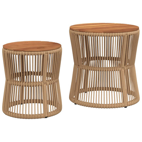 Tuinbijzettafels 2 st met houten blad poly rattan beige