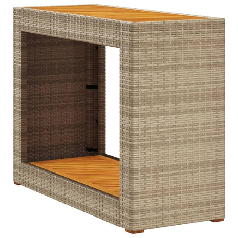 Tuinbijzettafel met houten blad 100x40x75 cm poly rattan beige