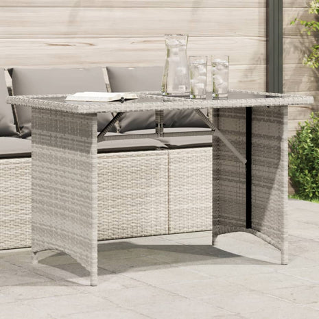 Tuintafel met glazen blad 110x68x70 cm poly rattan lichtgrijs