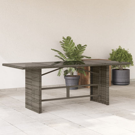 Tuintafel met glazen blad 190x80x75 cm poly rattan grijs