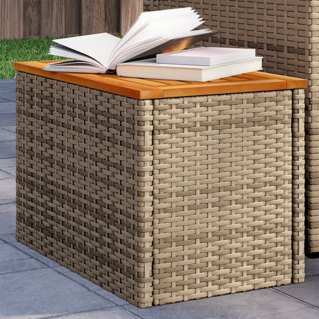 Tuinbijzettafels 2 st 55x34x37 cm poly rattan en hout beige