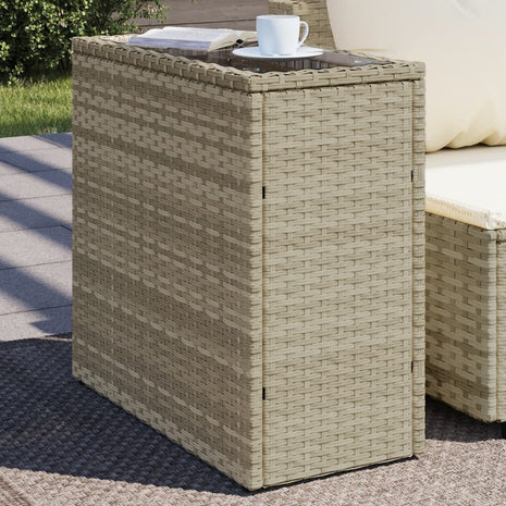 Tuinbijzettafel glasblad 58x27,5x55 cm poly rattan lichtgrijs