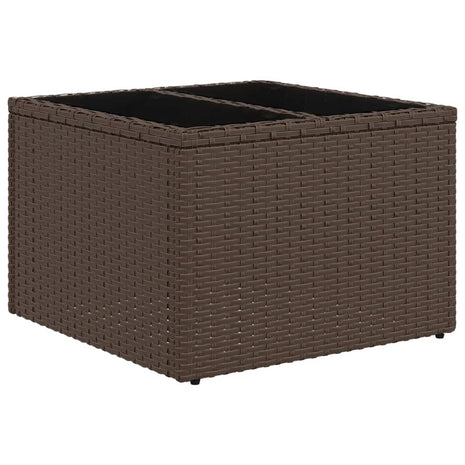 Tuintafel met glazen blad 55x55x37 cm poly rattan bruin