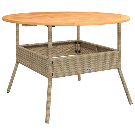 Tuintafel met acaciahouten blad Ø110x71 cm poly rattan beige