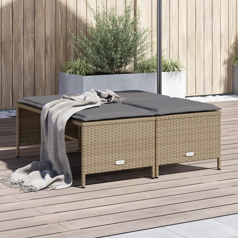 Tuinkrukken met kussens 4 st poly rattan beige