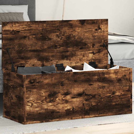 Opbergbox 90x35x35 cm bewerkt hout gerookt eikenkleurig