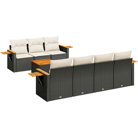 8-delige Loungeset met kussens poly rattan zwart