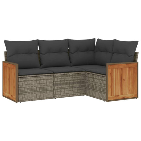 4-delige Loungeset met kussens poly rattan grijs