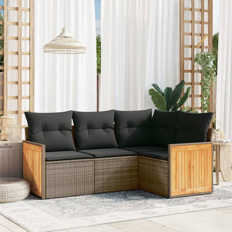 4-delige Loungeset met kussens poly rattan grijs