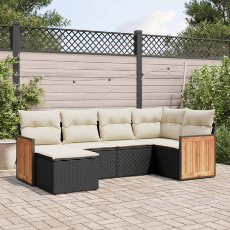 6-delige Loungeset met kussens poly rattan zwart