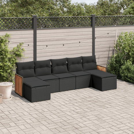 7-delige Loungeset met kussens poly rattan zwart