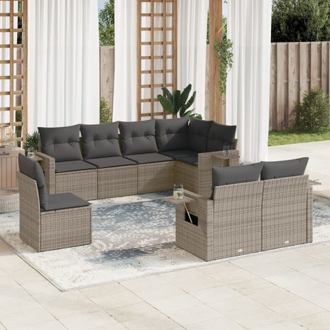 8-delige Loungeset met kussens poly rattan grijs