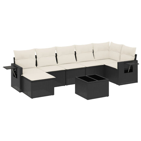 8-delige Loungeset met kussens poly rattan zwart