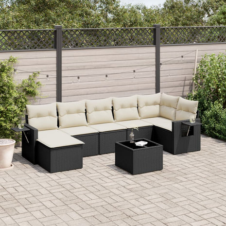 8-delige Loungeset met kussens poly rattan zwart